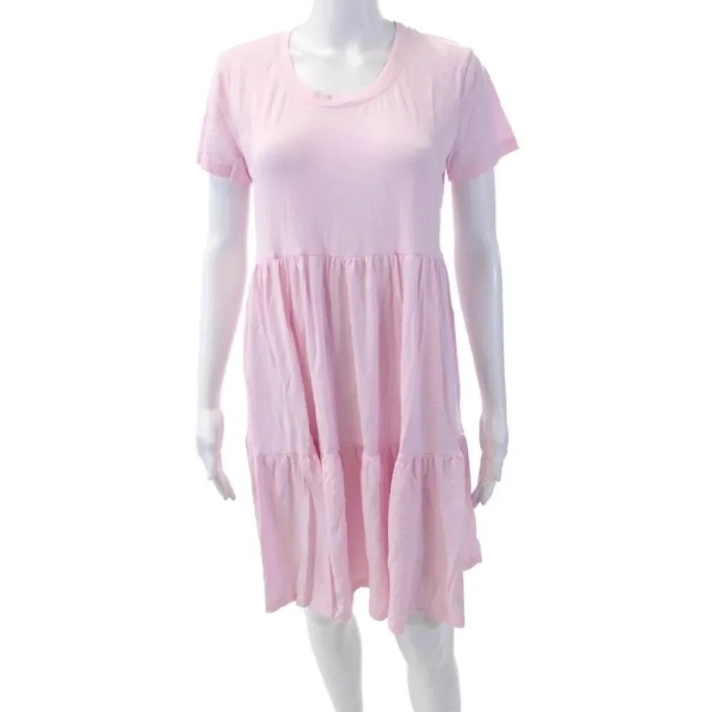 Sundry Womens Cotton Short Sleeve Casual Tiered Knee Length Dress Pink Size S